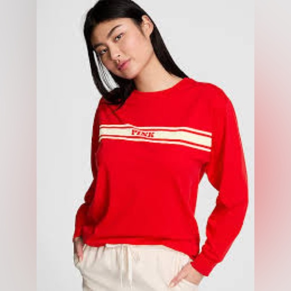 PINK Victoria's Secret Red Long sleeve with Cream Stripes